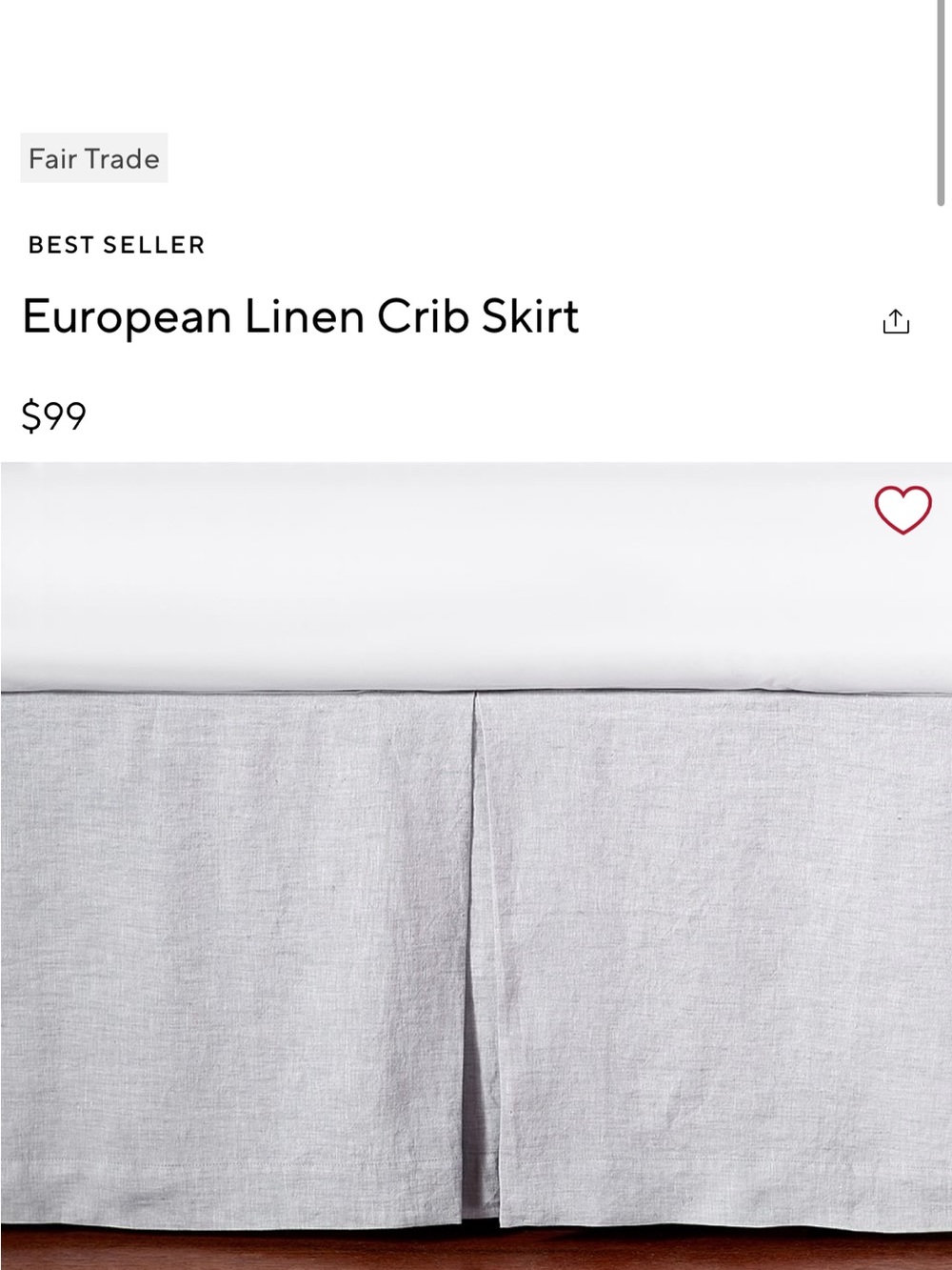 Pottery Barn Kids Linen Crib Skirt — Light Gray